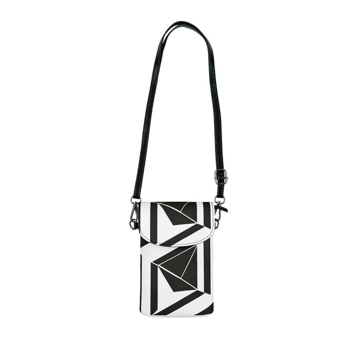 Black and White Geometric Pattern Crossbody Cell Phone Wallet Purse - Bags