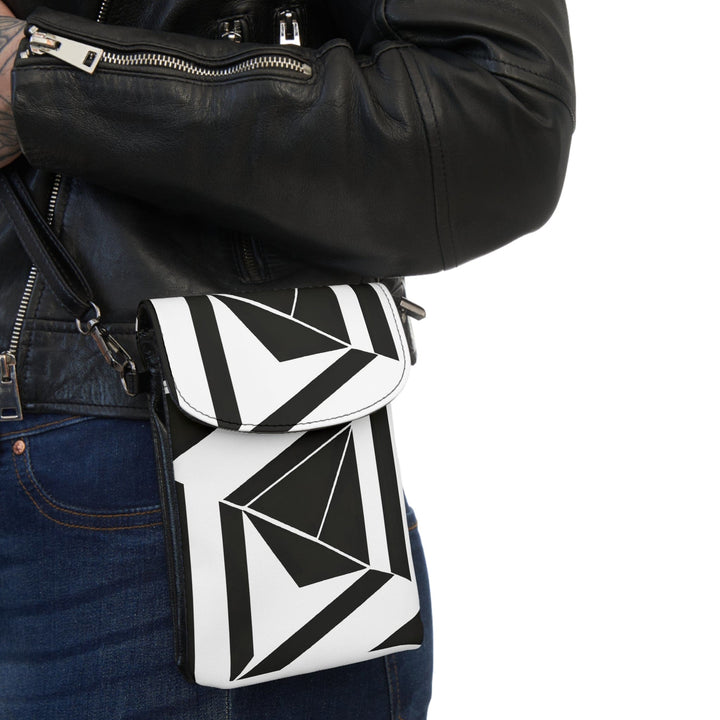 Black and White Geometric Pattern Crossbody Cell Phone Wallet Purse - Bags