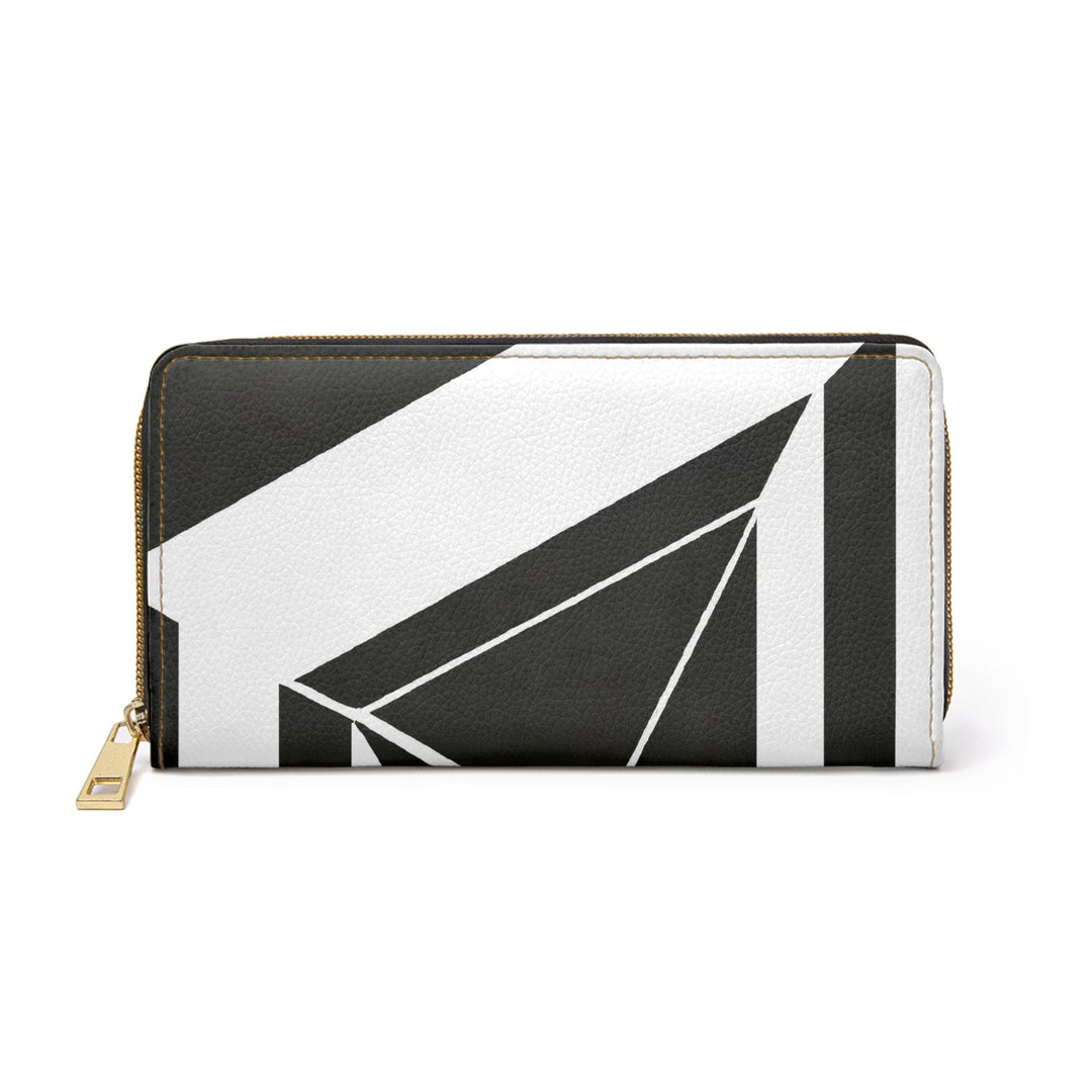 Black and White Geometric Pattern Womens Zipper Wallet Clutch Purse - Bags