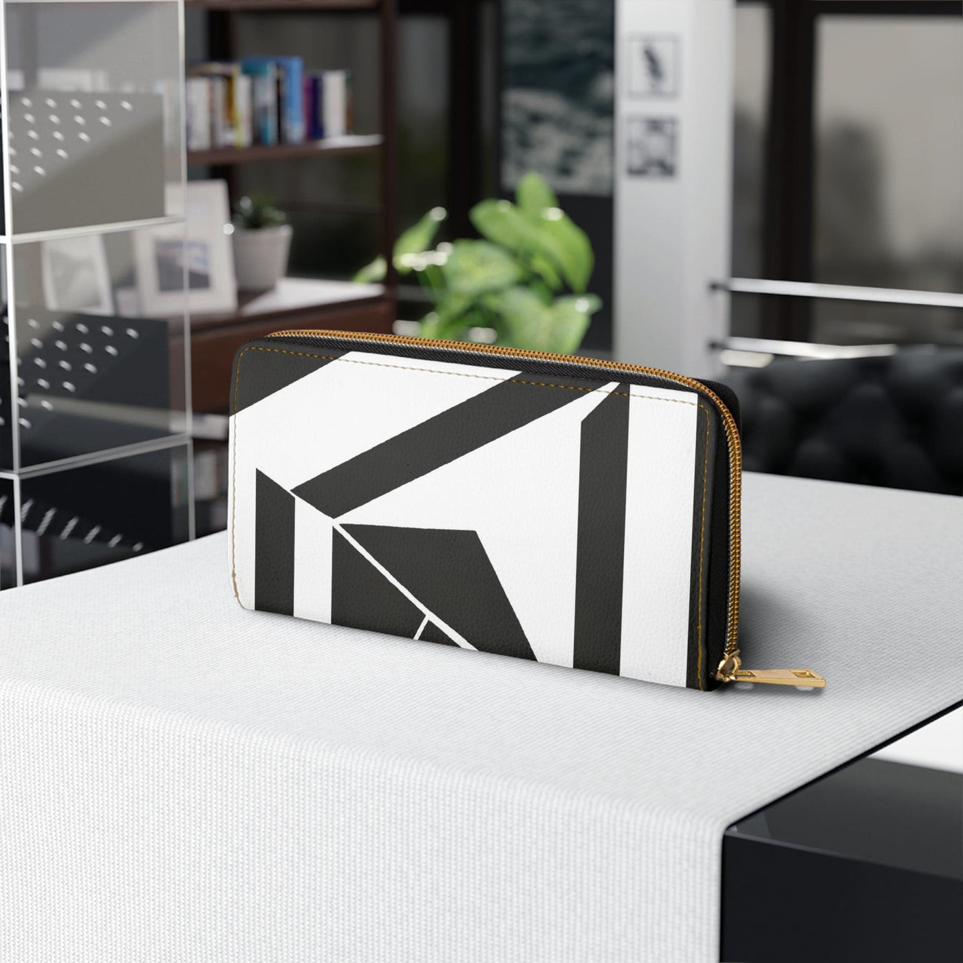 Black And White Geometric Pattern Womens Zipper Wallet Clutch Purse - Bags