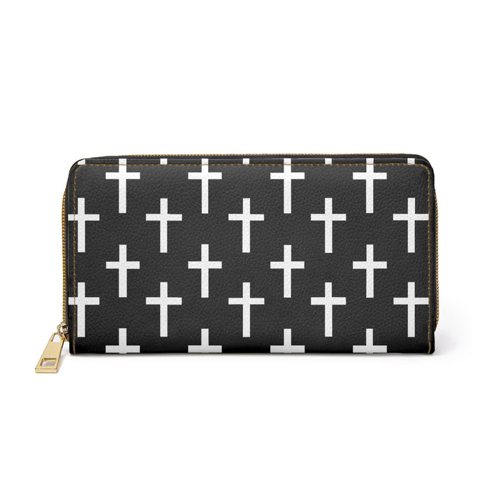 Black And White Seamless Cross Pattern Womens Zipper Wallet Clutch Purse - Bags