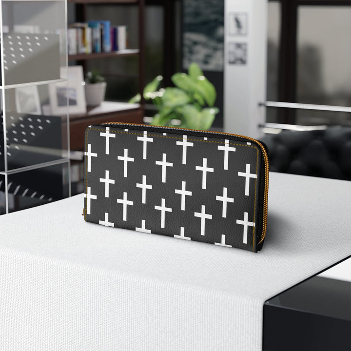 Black And White Seamless Cross Pattern Womens Zipper Wallet Clutch Purse - Bags