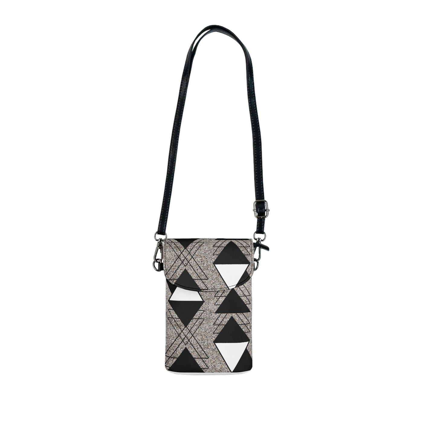 Black And White Triangular Colorblock Crossbody Cell Phone Wallet Purse - Bags
