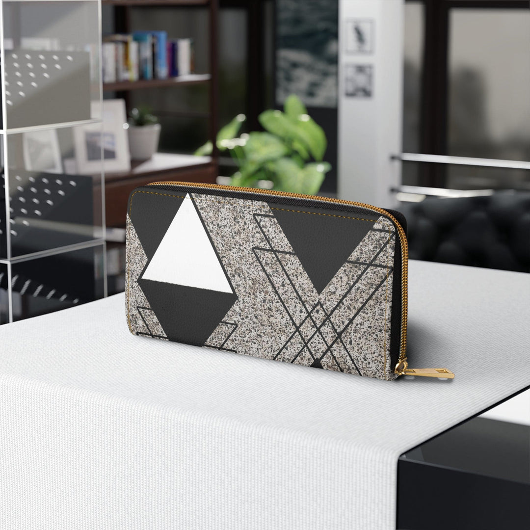 Black and White Triangular Colorblock Womens Zipper Wallet Clutch Purse - Bags