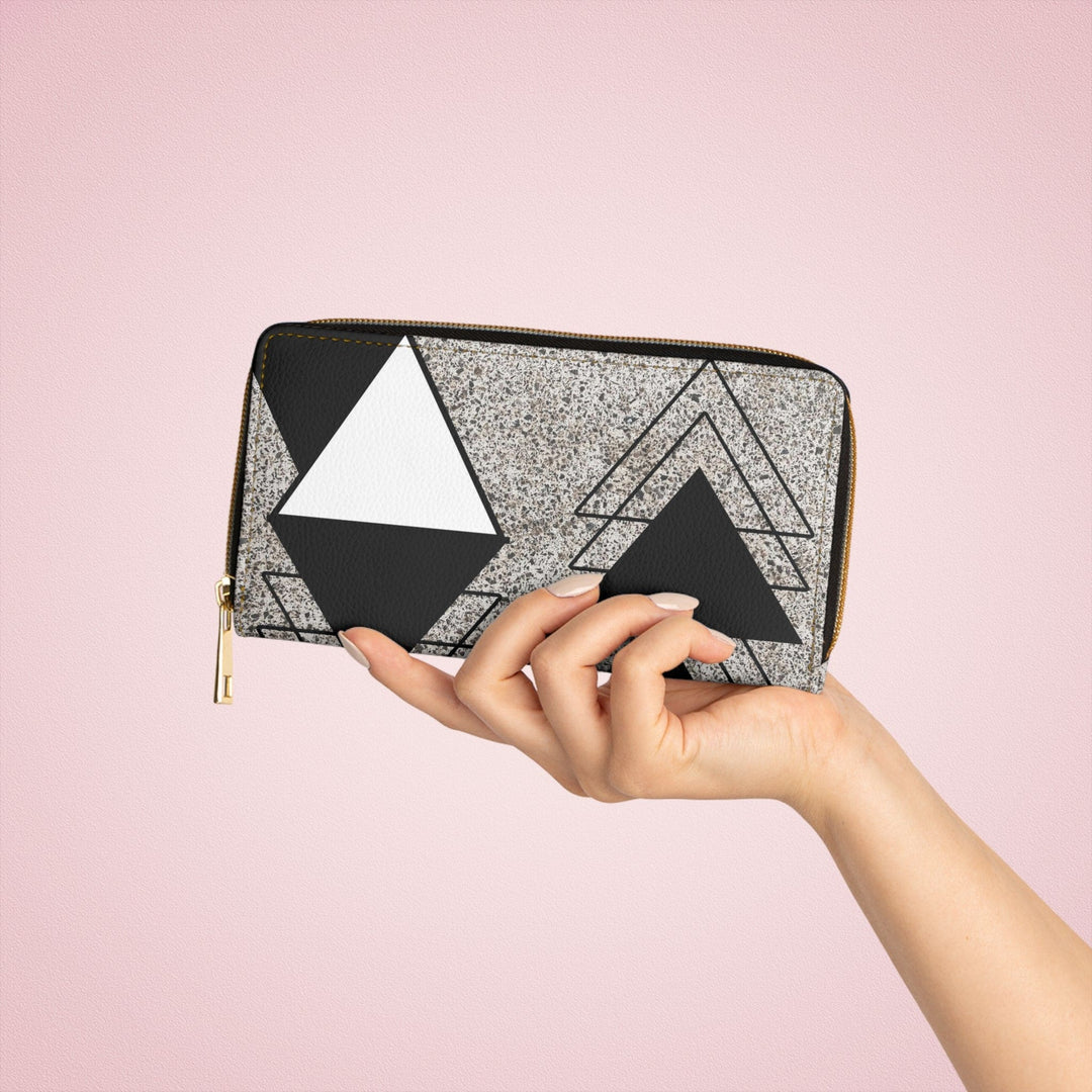 Black and White Triangular Colorblock Womens Zipper Wallet Clutch Purse - Bags