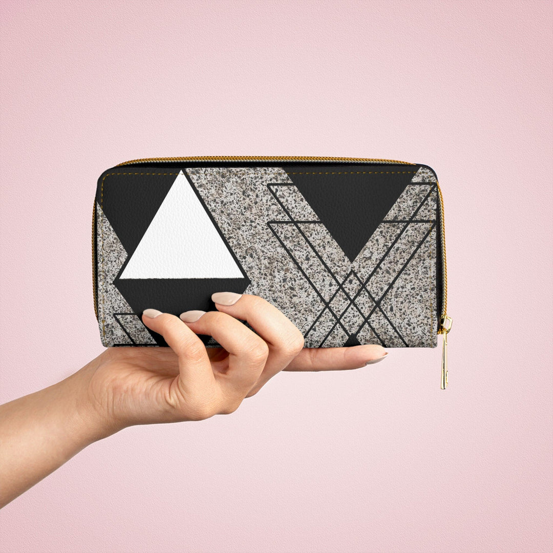 Black and White Triangular Colorblock Womens Zipper Wallet Clutch Purse - Bags