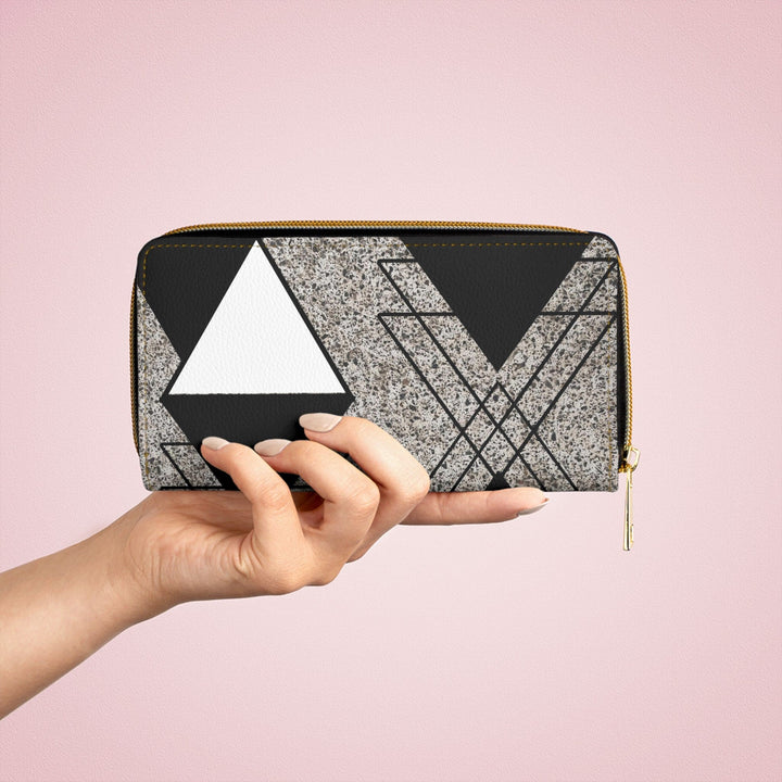 Black and White Triangular Colorblock Womens Zipper Wallet Clutch Purse - Bags