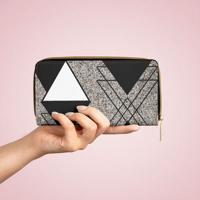 Black And White Triangular Colorblock Womens Zipper Wallet Clutch Purse - Bags