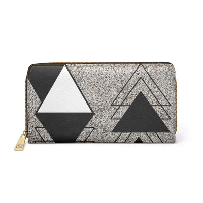 Black And White Triangular Colorblock Womens Zipper Wallet Clutch Purse - Bags