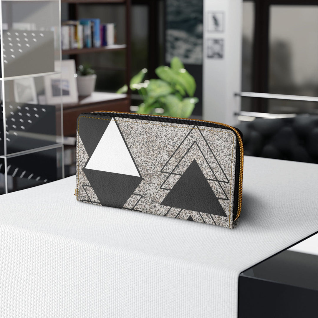 Black and White Triangular Colorblock Womens Zipper Wallet Clutch Purse - Bags