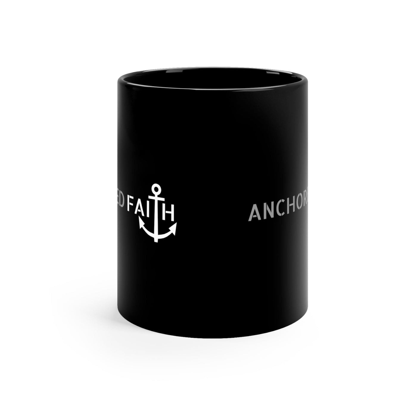 Black Ceramic Mug - 11oz Anchored Faith Inspiration Affirmation Grey And White