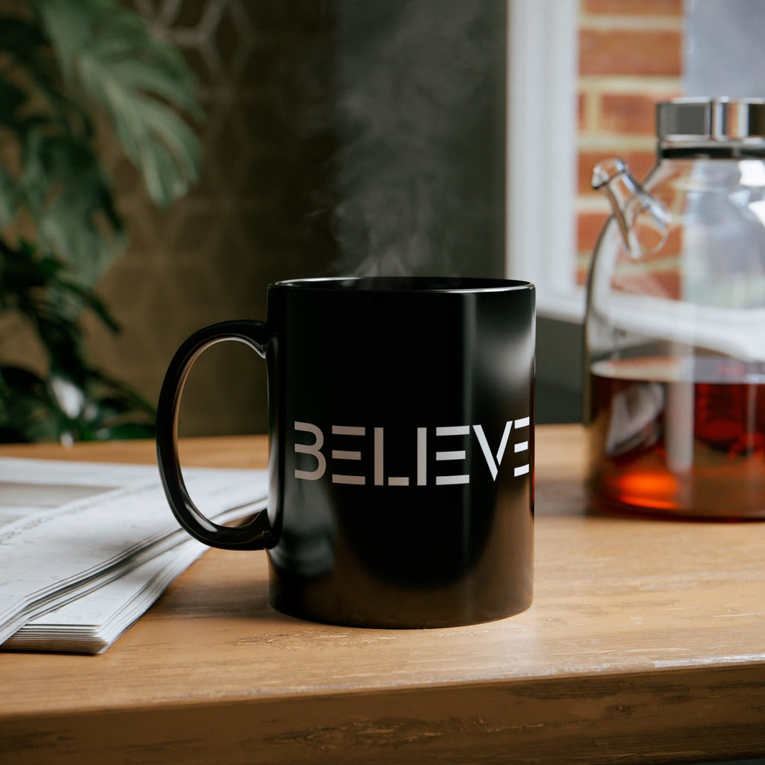 Black Ceramic Mug - 11oz Believe - Inspirational Motivation - Decorative