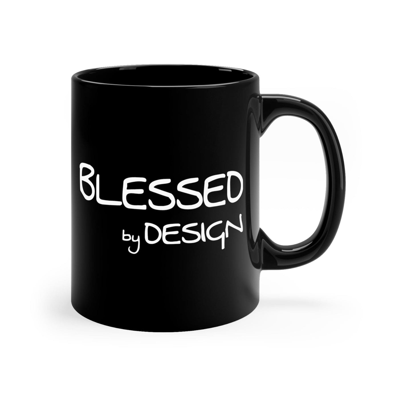 Black Ceramic Mug - 11oz Blessed By Design Inspirational Affirmation Decorative