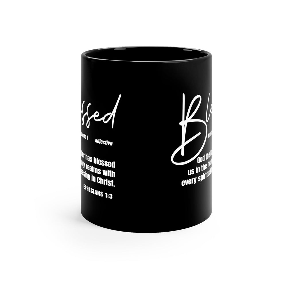 Black Ceramic Mug - 11oz Blessed in Christ Illustration - Decorative | Ceramic