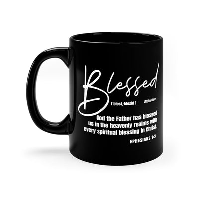 Black Ceramic Mug - 11oz Blessed In Christ Illustration - Decorative | Ceramic