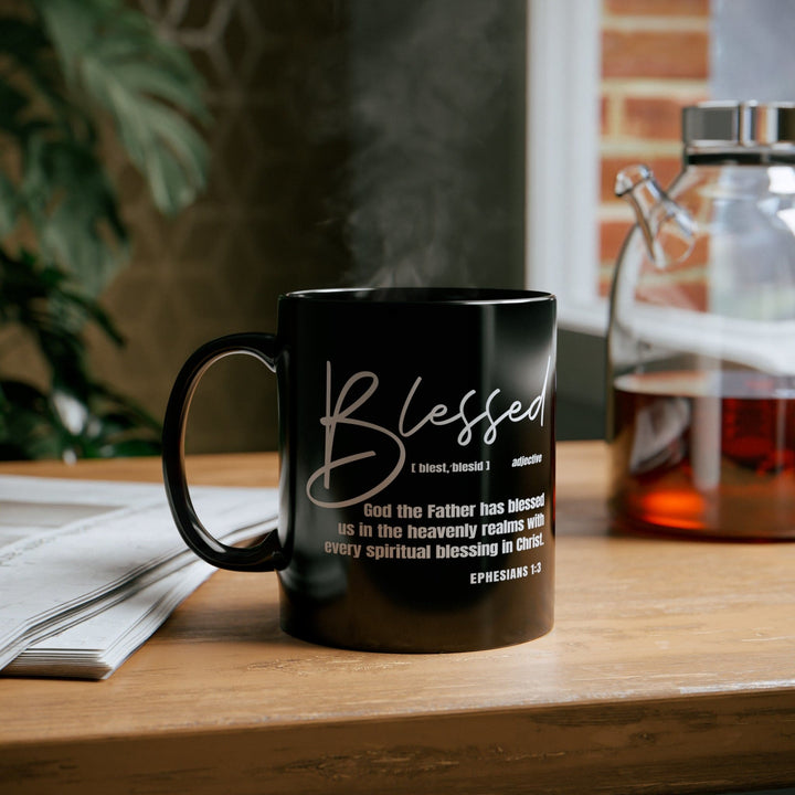 Black Ceramic Mug - 11oz Blessed in Christ Illustration - Decorative | Ceramic