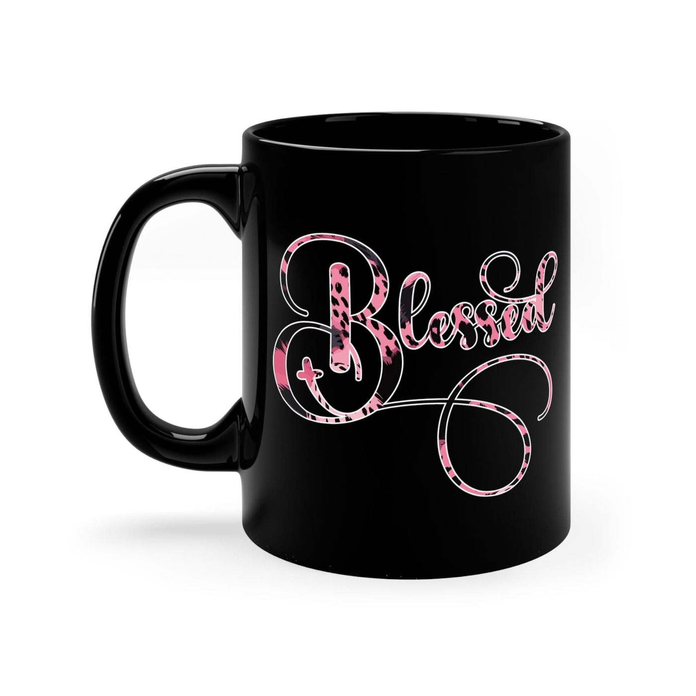 Black Ceramic Mug - 11oz Blessed Pink And Patterned Graphic Illustration
