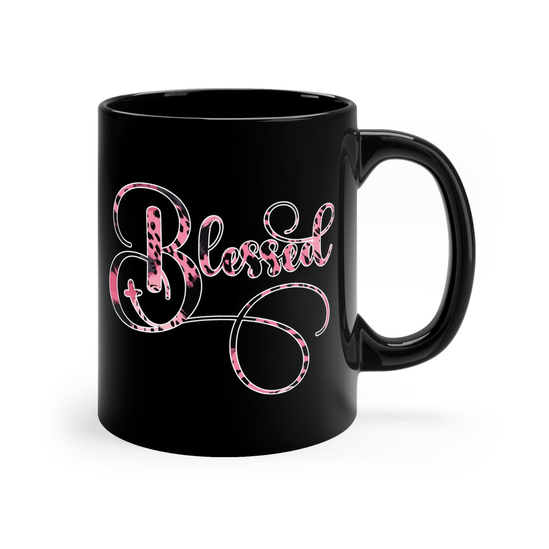 Black Ceramic Mug - 11oz Blessed Pink and Black Patterned Graphic Illustration