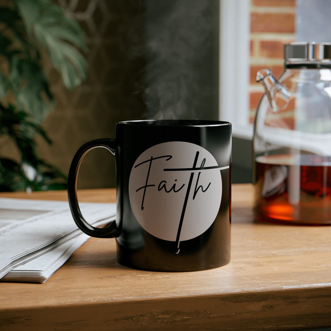 Black Ceramic Mug - 11oz Faith - Christian Affirmation - Brown And Black