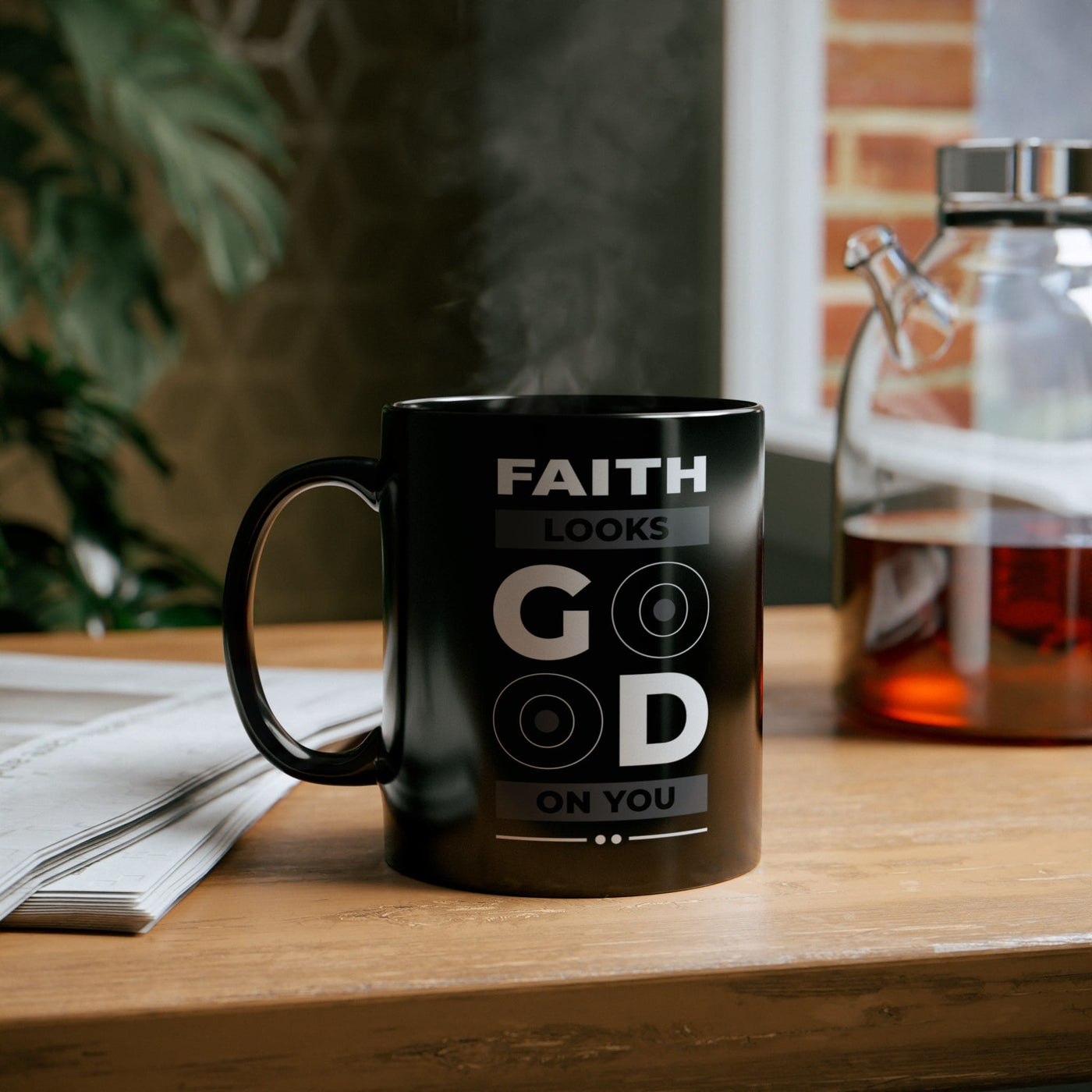 Black Ceramic Mug - 11oz Faith Looks Good Decorative | Mugs