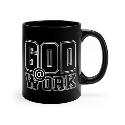 Black Ceramic Mug - 11oz God @ Work And White Print Decorative | Mugs