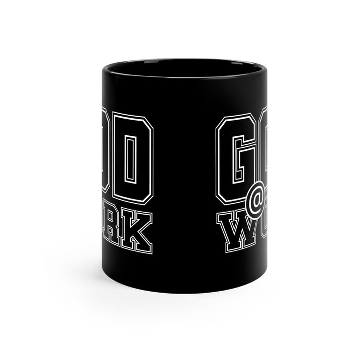 Black Ceramic Mug - 11oz God @ Work Black and White Print - Decorative