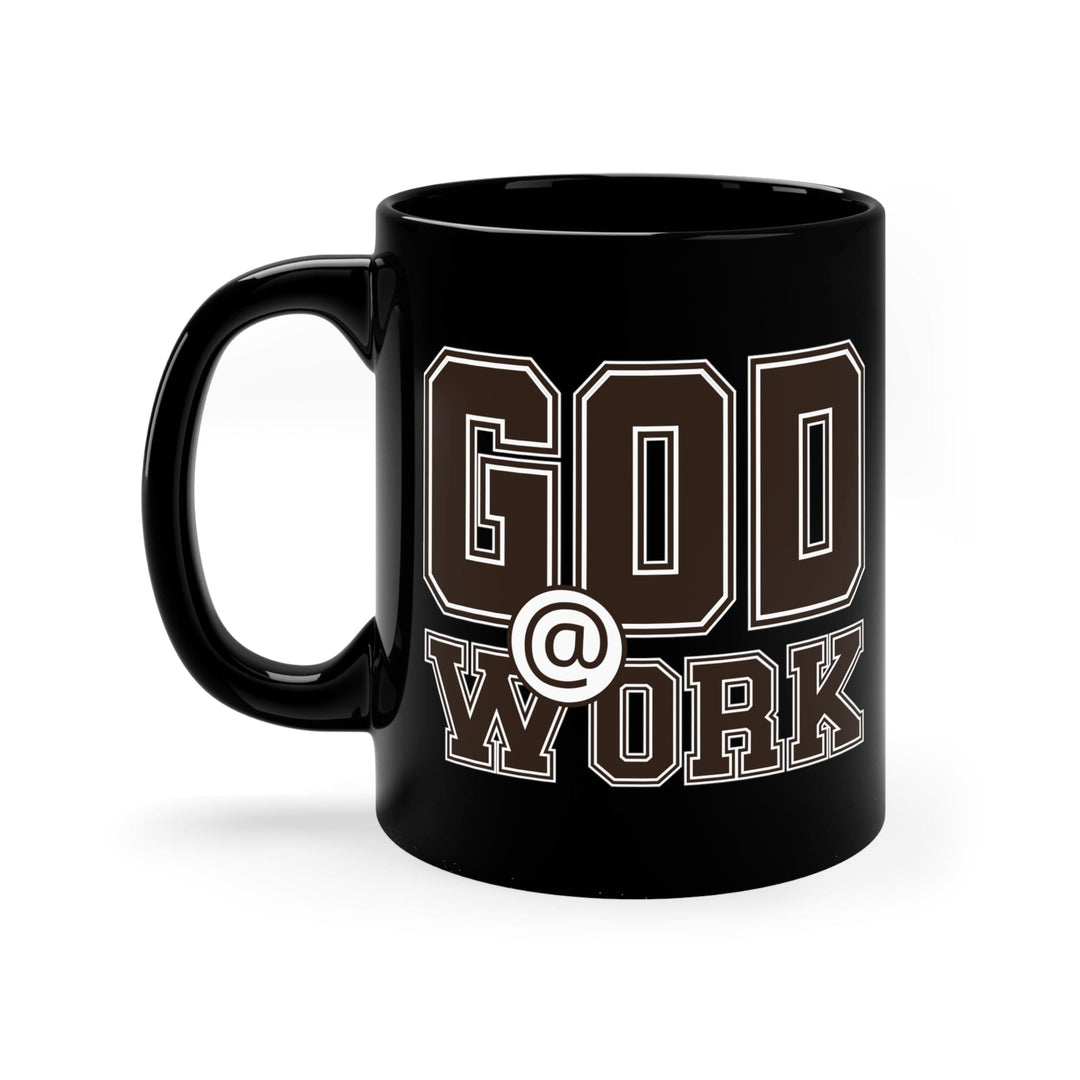 Black Ceramic Mug - 11oz God @ Work Brown And White Print - Decorative