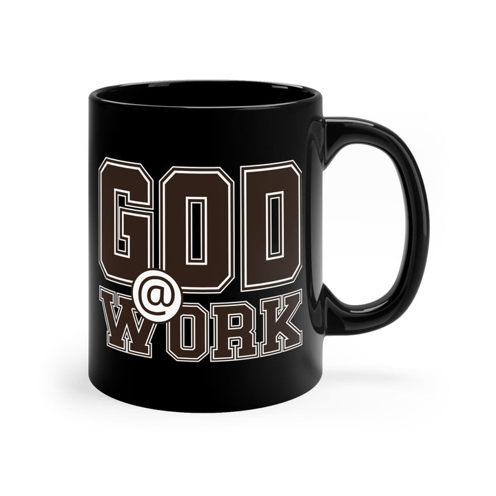 Black Ceramic Mug - 11oz God @ Work Brown And White Print - Decorative