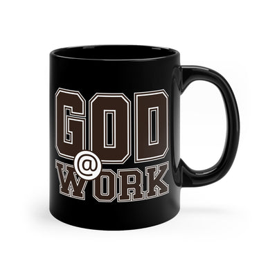 Black Ceramic Mug - 11oz God @ Work Brown And White Print Decorative | Mugs