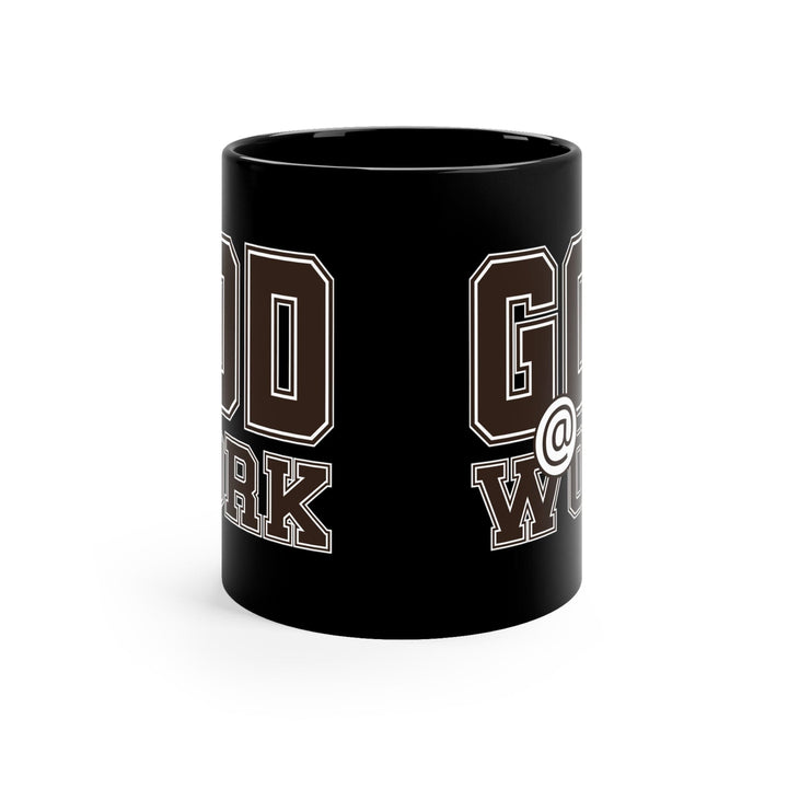 Black Ceramic Mug - 11oz God @ Work Brown And White Print - Decorative