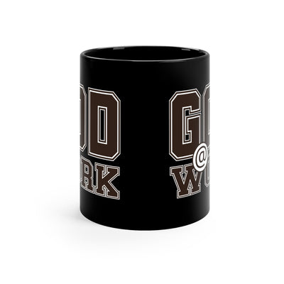 Black Ceramic Mug - 11oz God @ Work Brown And White Print Decorative | Mugs