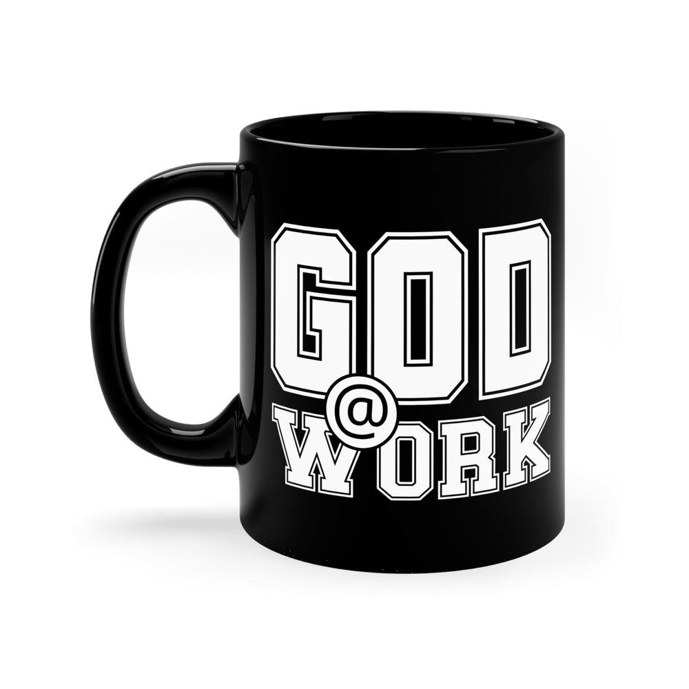 Black Ceramic Mug - 11oz God @ Work White and Black Print - Decorative