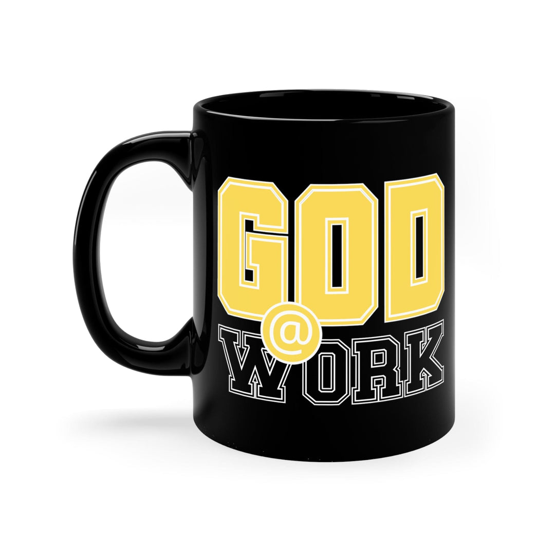 Black Ceramic Mug - 11oz God @ Work Yellow and Black Print - Decorative