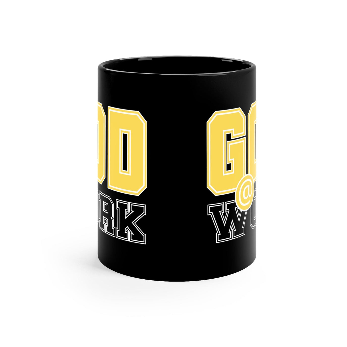 Black Ceramic Mug - 11oz God @ Work Yellow And Print Decorative | Mugs