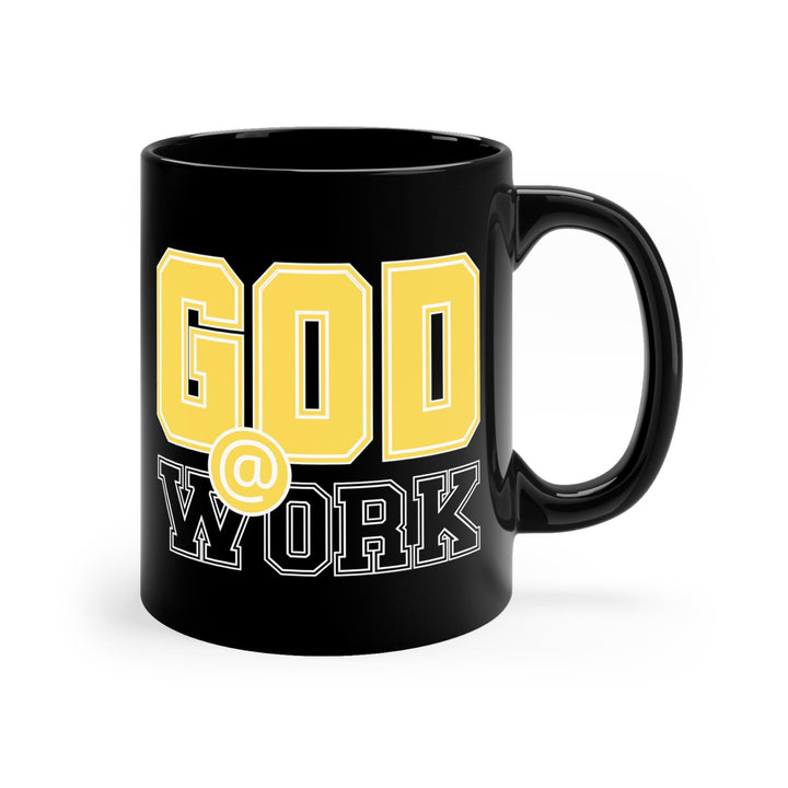 Black Ceramic Mug - 11oz God @ Work Yellow and Black Print - Decorative