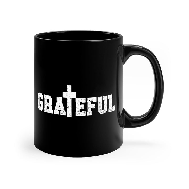 Black Ceramic Mug - 11oz Grateful Cross Illustration - Decorative | Ceramic