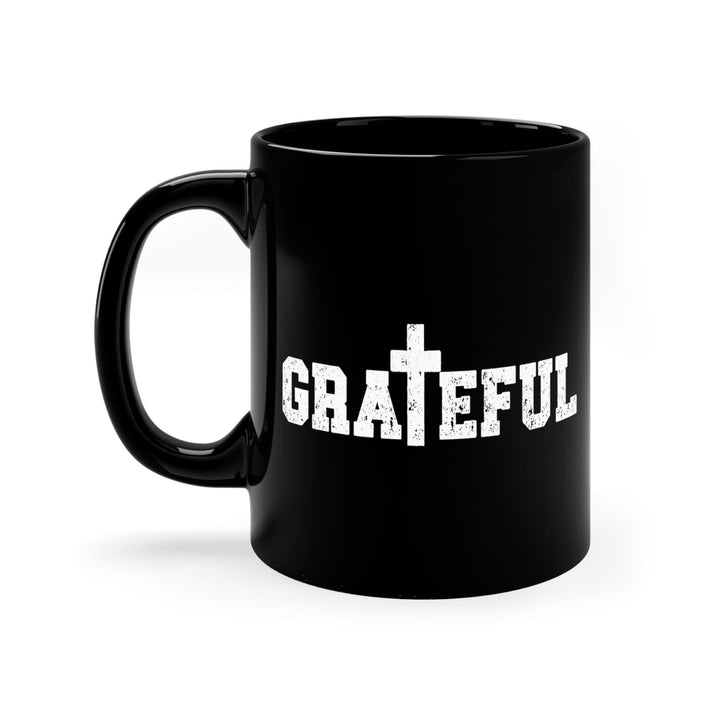 Black Ceramic Mug - 11oz Grateful Cross Illustration - Decorative | Ceramic