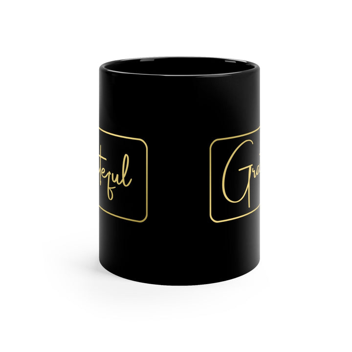 Black Ceramic Mug - 11oz Grateful Metallic Gold Illustration - Decorative