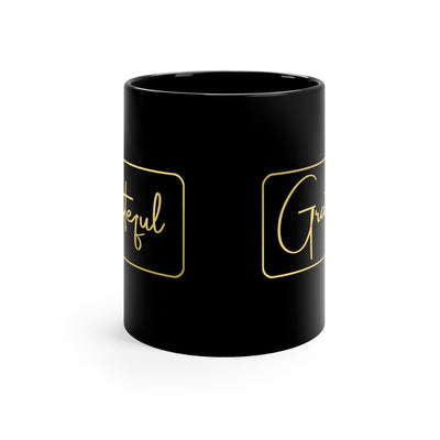 Black Ceramic Mug - 11oz Grateful Metallic Gold Illustration Decorative | Mugs