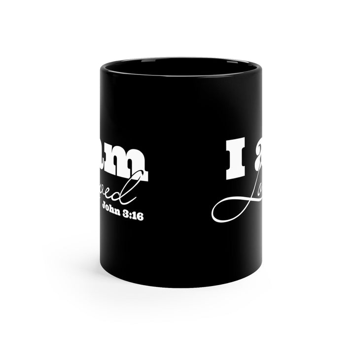 Black Ceramic Mug - 11oz i am Loved - John 3:16 Illustration - Decorative