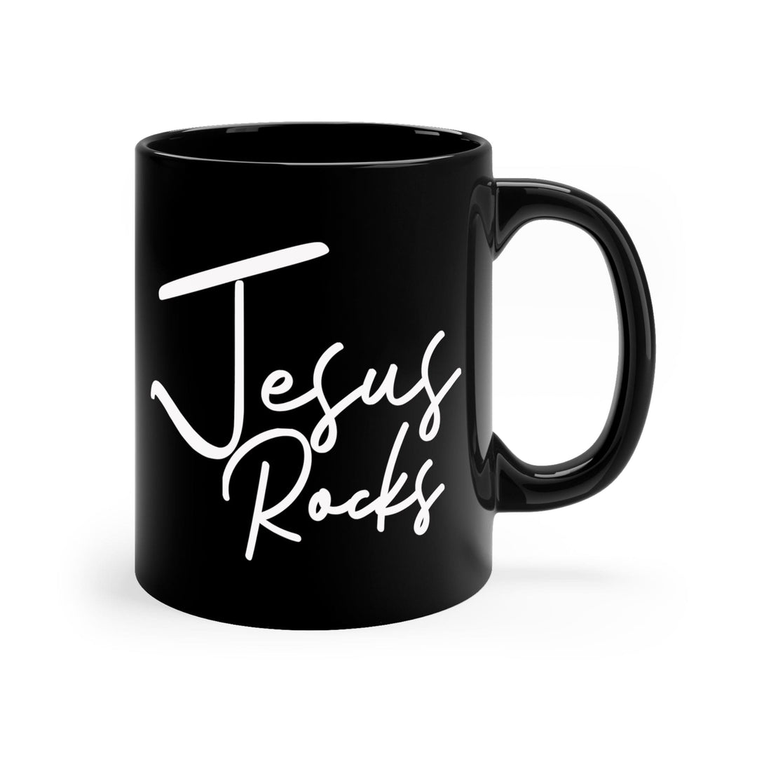 Black Ceramic Mug - 11oz Jesus Rocks - Christian Inspiration Affirmation