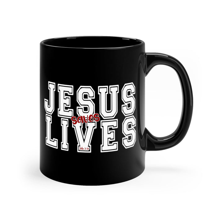 Black Ceramic Mug - 11oz Jesus Saves Lives White Red Illustration - Decorative