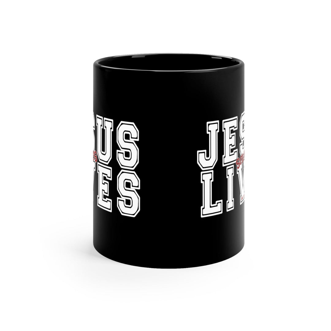 Black Ceramic Mug - 11oz Jesus Saves Lives White Red Illustration - Decorative