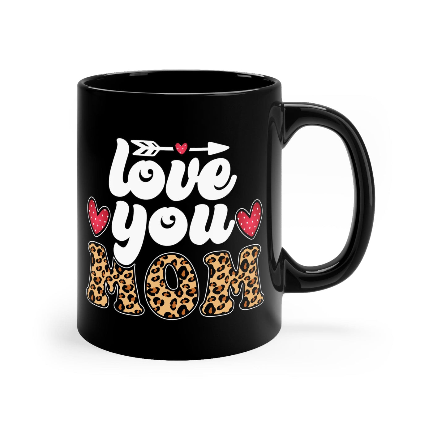 Black Ceramic Mug - 11oz Love You Mom Leopard Print Illustration - Decorative