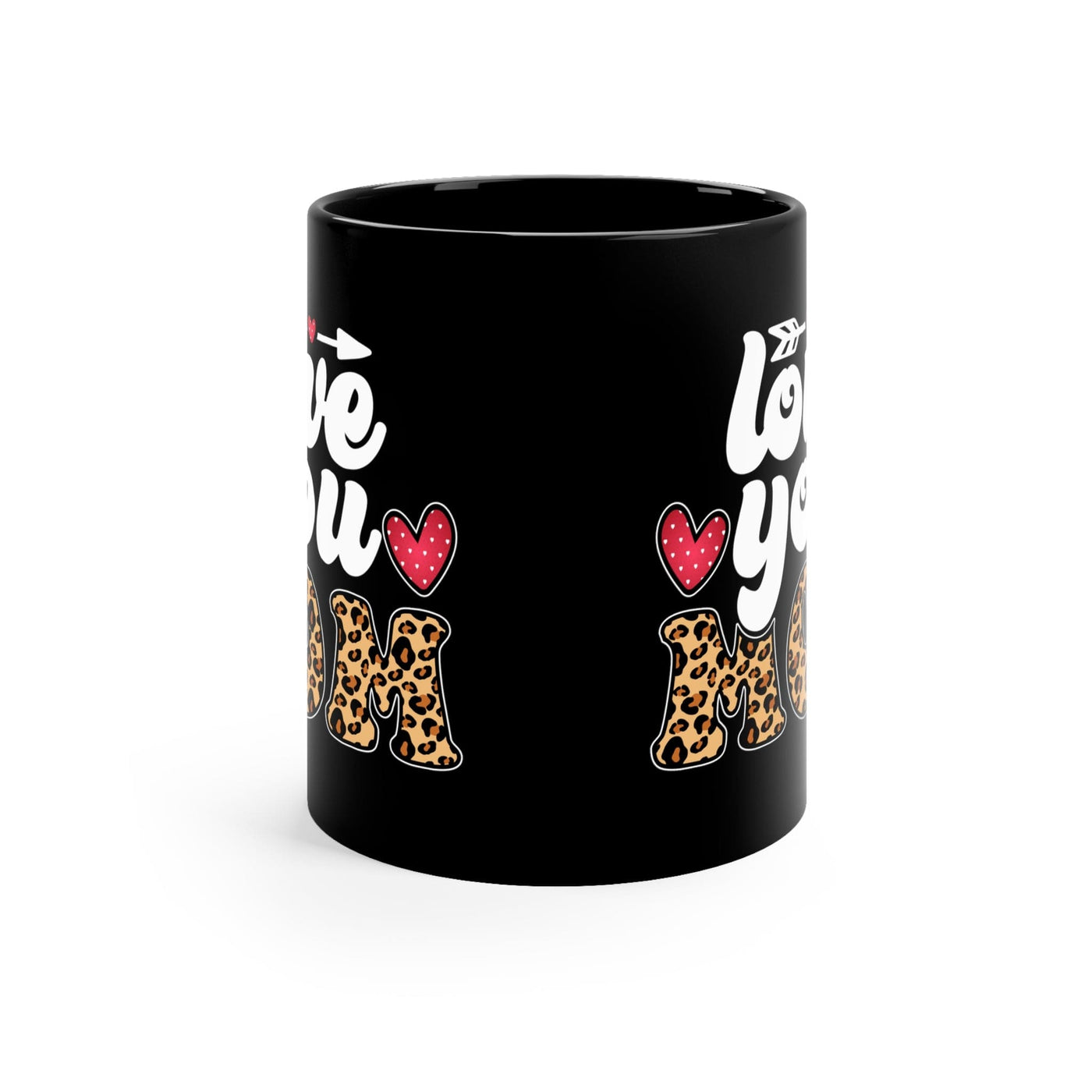 Black Ceramic Mug - 11oz Love You Mom Leopard Print Illustration Decorative