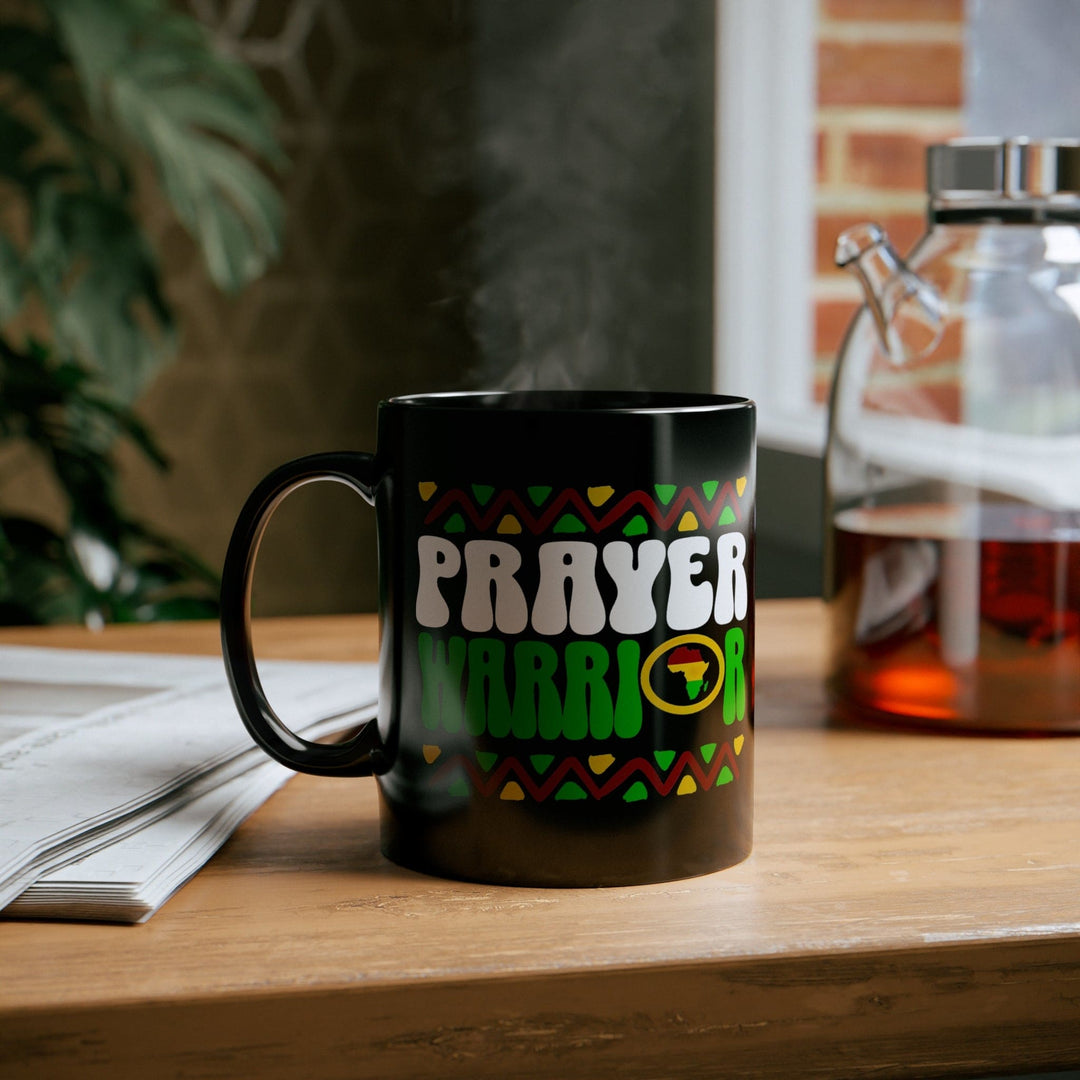 Black Ceramic Mug - 11oz Prayer Warrior African Inspiration Illustration