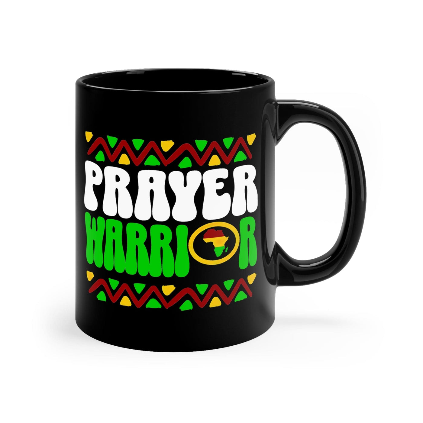 Black Ceramic Mug - 11oz Prayer Warrior African Inspiration Illustration