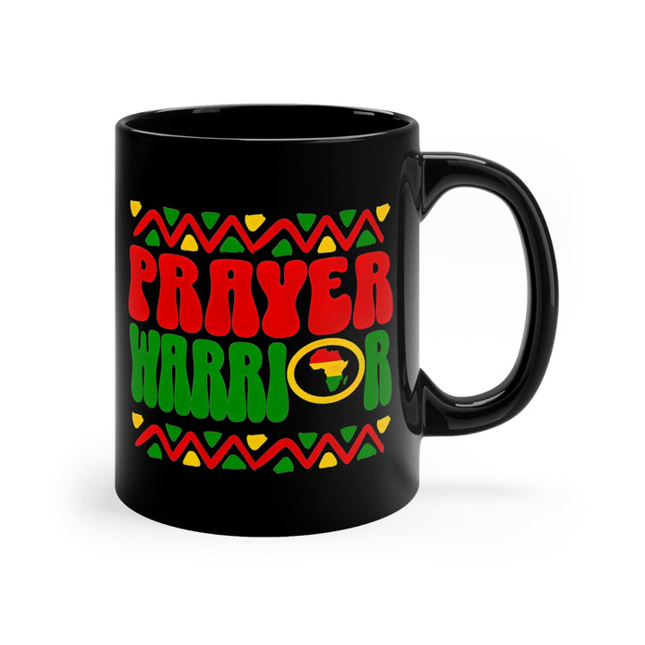 Black Ceramic Mug - 11oz Prayer Warrior African Inspiration Illustration Red