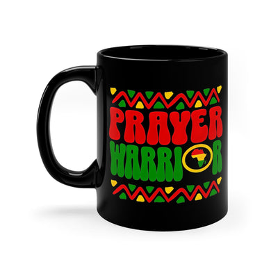 Black Ceramic Mug - 11oz Prayer Warrior African Inspiration Illustration Red