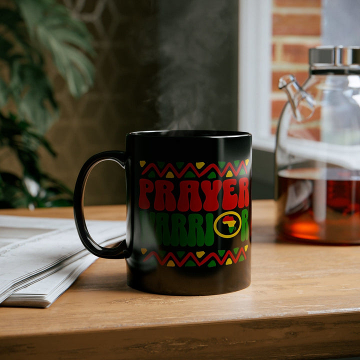 Black Ceramic Mug - 11oz Prayer Warrior African Inspiration Illustration Red